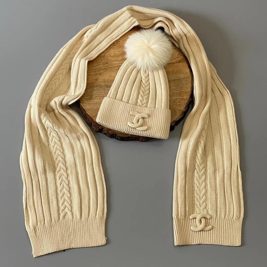 Chanel Scarf Shawls & Beanie Set 450-7