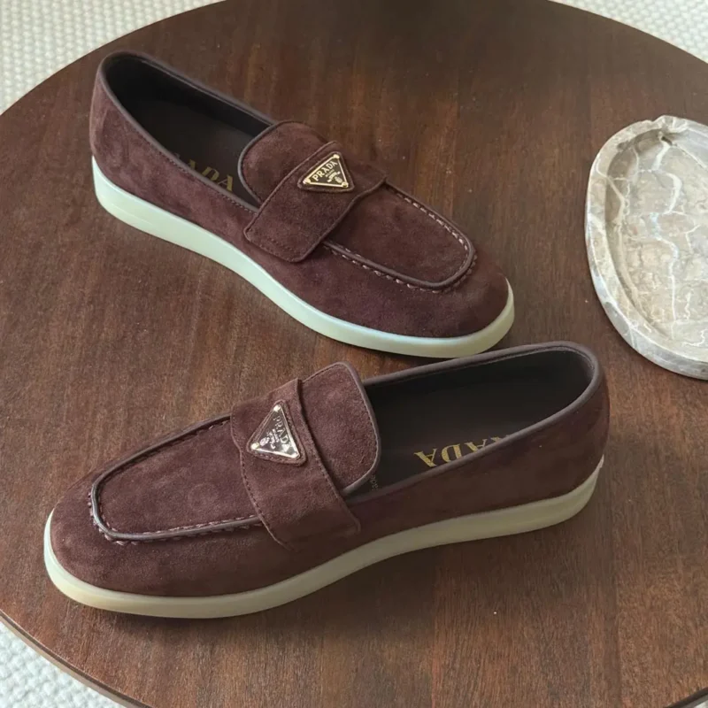 Prada Ladies Suede Leather Loafers 485-1