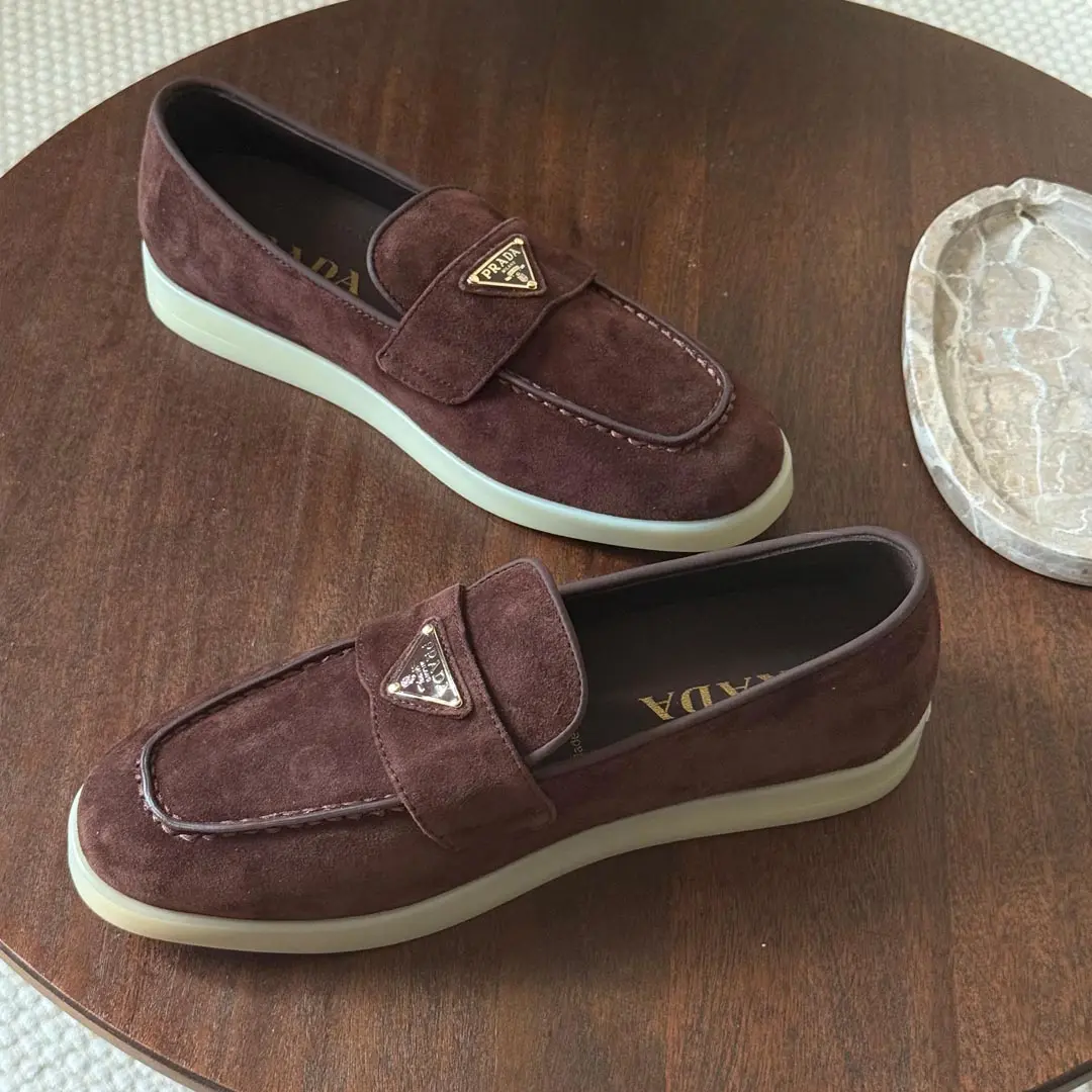 Prada Ladies Suede Leather Loafers 485-1