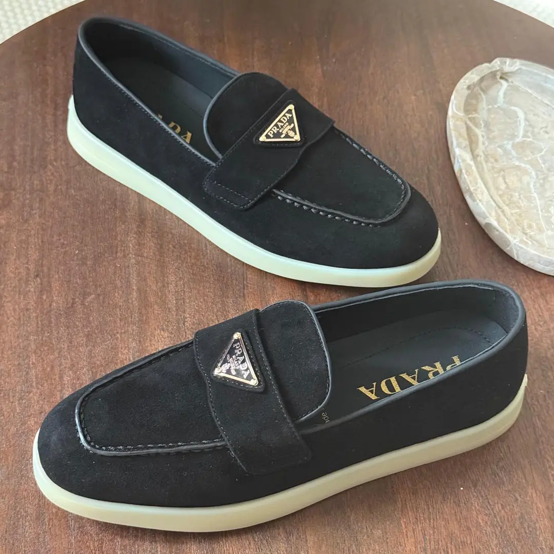 Prada Ladies Suede Leather Loafers 485-7